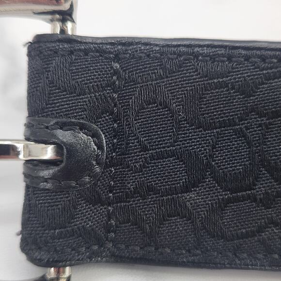 Coach black belt Medium M6 3977 Canvas Jacquard CC Logo & solid brass silver - Picture 6 of 11